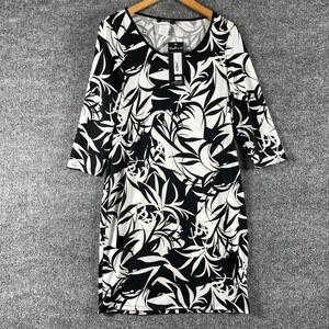Sophie A Dress Womens Medium Black White Floral Print 3/4 Sleeve Shift Coastal